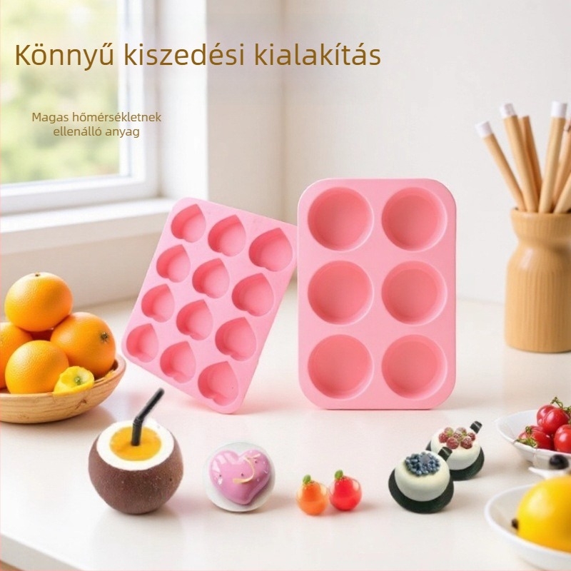 Szilikon szív alakú tortaforma, 12 üreggel, csokoládéhoz, édességekhez, süteményekhez és kézműves szappan készítéséhez