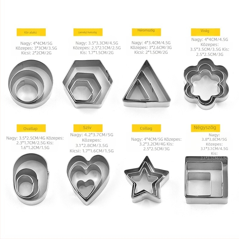 Mini rozsdamentes acél sütiforma készlet, 24 darab, szív alakú, sütéshez és gyurma készítéséhez, szülő-gyermek interaktív