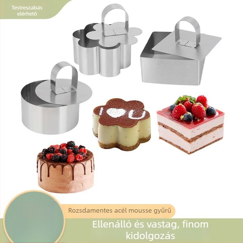 Lihe rozsdamentes acél mousse gyűrű tortaforma – kör alakú, otthoni konyha DIY, modern stílus
