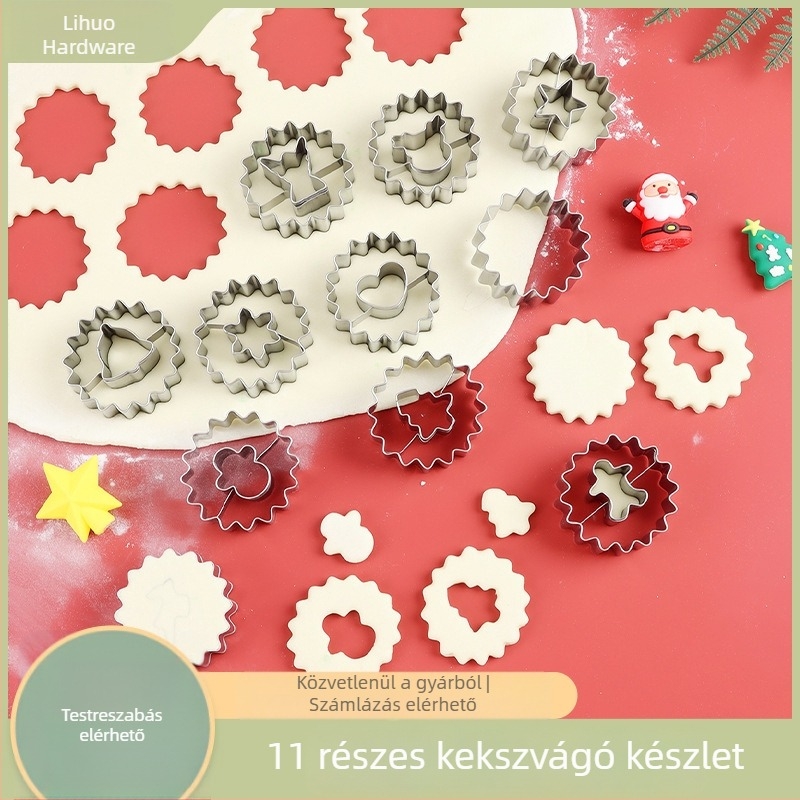 9 darab rozsdamentes acélból készült relieft süti kiszúrókészlet karácsonyi mintákkal – DIY sütéshez