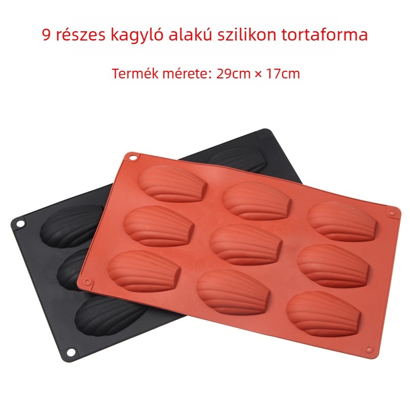 Új, 9 darabos kagyló alakú szilikon formakészlet madeleinokhoz, süteményekhez és csokoládéhoz