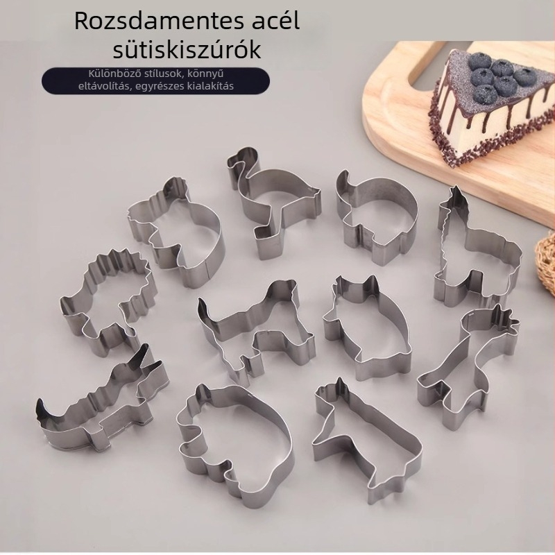 430 rozsdamentes acélból készült kekszforma készlet, 12 darabos, állati rajzfigurás formák, Zootopia sorozat, sütéshez