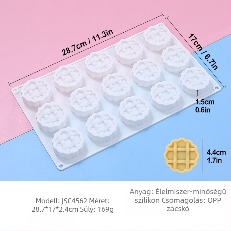 15 darabos gofriformájú mousse forma, szilikon sütőforma, élelmiszer-minőségű, könnyű kiemelés