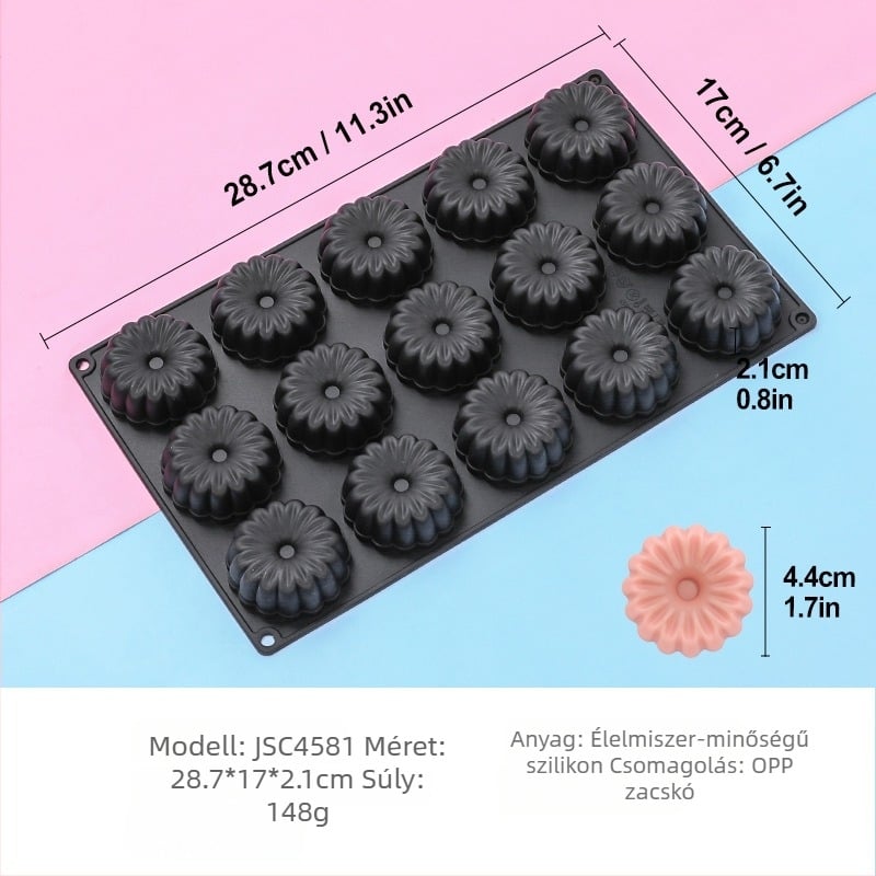 15 darabos gofriformájú mousse forma, szilikon sütőforma, élelmiszer-minőségű, könnyű kiemelés