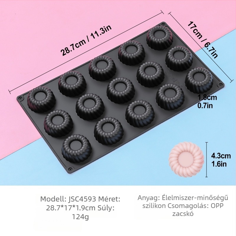 15 darabos gofriformájú mousse forma, szilikon sütőforma, élelmiszer-minőségű, könnyű kiemelés
