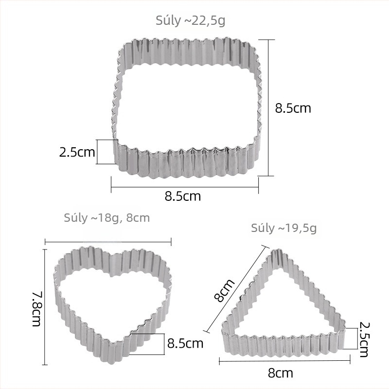 Rozsdamentes acélból készült sütiforma készlet, 3 darabos sütéshez, desszertekhez és mousse formázáshoz, DIY