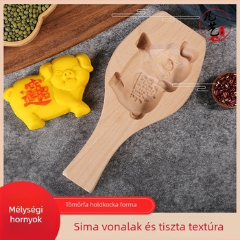 Fából készült, aszimmetrikus alakú sütőforma Moon Cakes-hez, süteményekhez és párolt kenyérhez – domborított relief, egyedi csomagolás 26×12 cm