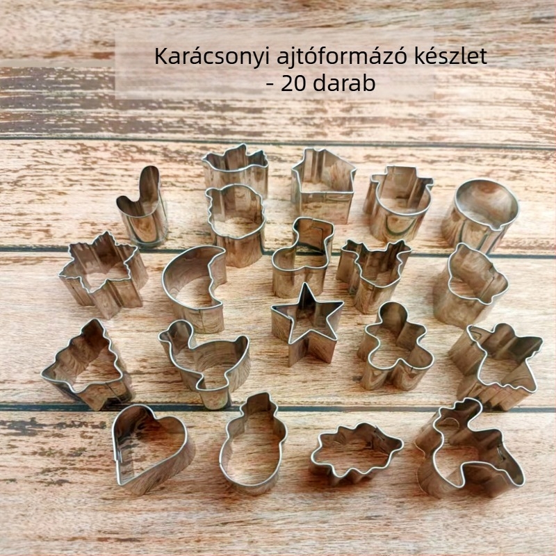 20 darab rozsdamentes acél süteménykiszúrókészlet Snowflake, Christmas Tree és Gingerbread Man formákkal sütéshez.