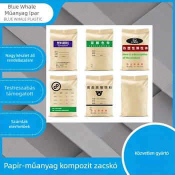 Papír-plasztikus kompozit szövött zsák, 25 kg teherbírás, nyomtatható, alkalmas műanyag, takarmány, vegyi anyag és gabona csomagolására