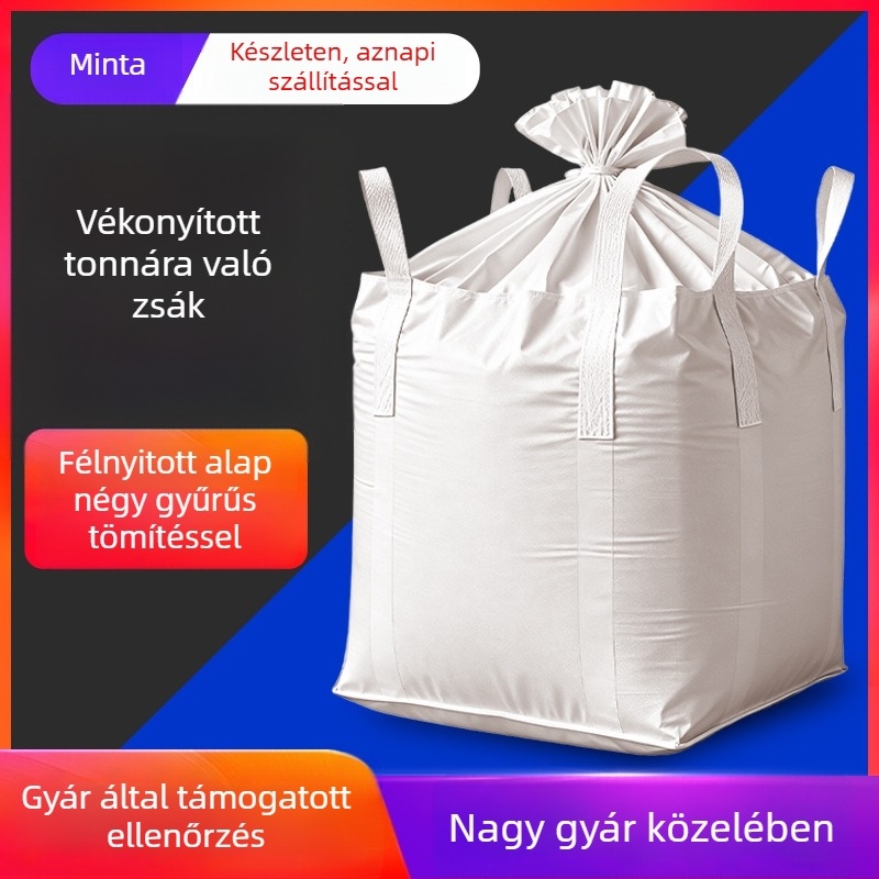 Tonzsák konténer négy felfüggesztő hurokkal, sík aljzattal, teherbírás 1.5-2 tonna, PP szövött anyag, testreszabható nyomtatás