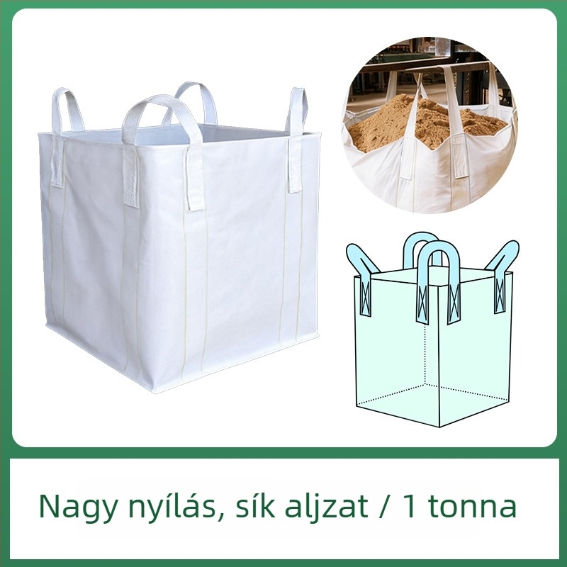 Tonzsák konténer négy felfüggesztő hurokkal, sík aljzattal, teherbírás 1.5-2 tonna, PP szövött anyag, testreszabható nyomtatás
