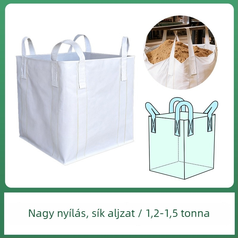 Tonzsák konténer négy felfüggesztő hurokkal, sík aljzattal, teherbírás 1.5-2 tonna, PP szövött anyag, testreszabható nyomtatás