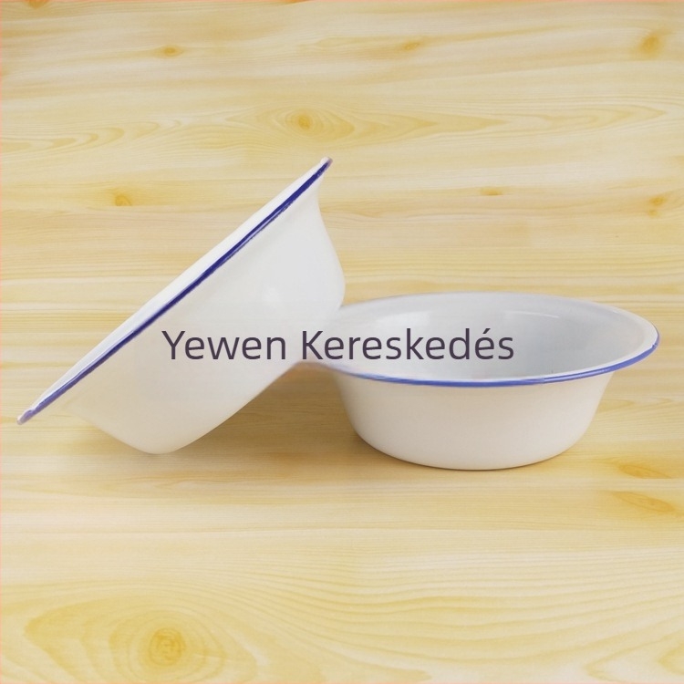 Fehér zománcos mély tál leveshez és étkezésekhez