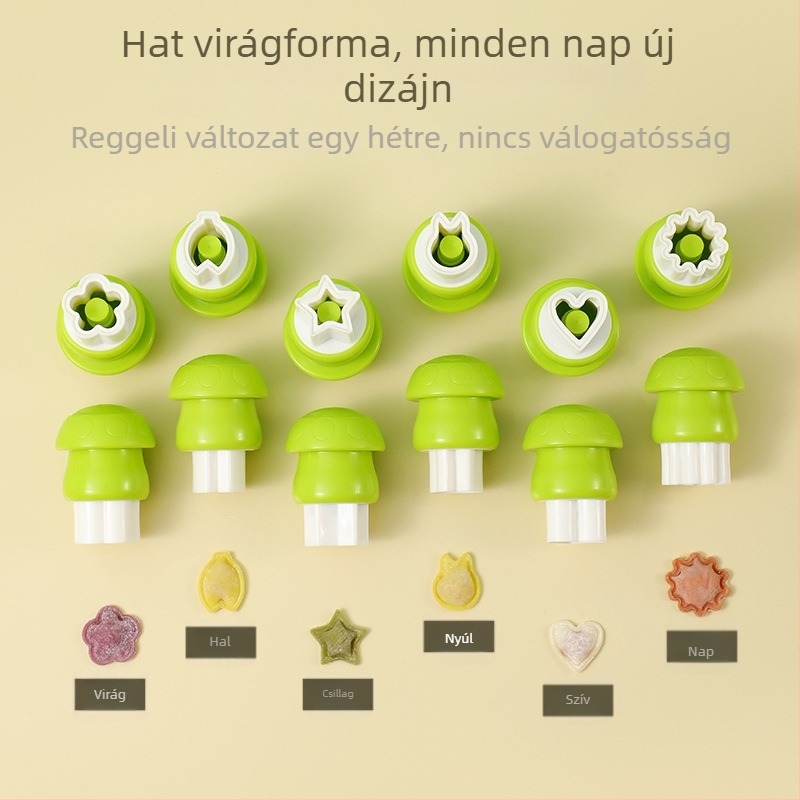 DIY forma bébi gombócokhoz, pillangó-relief és gomba motívummal, rozsdamentes acél, kerek alak