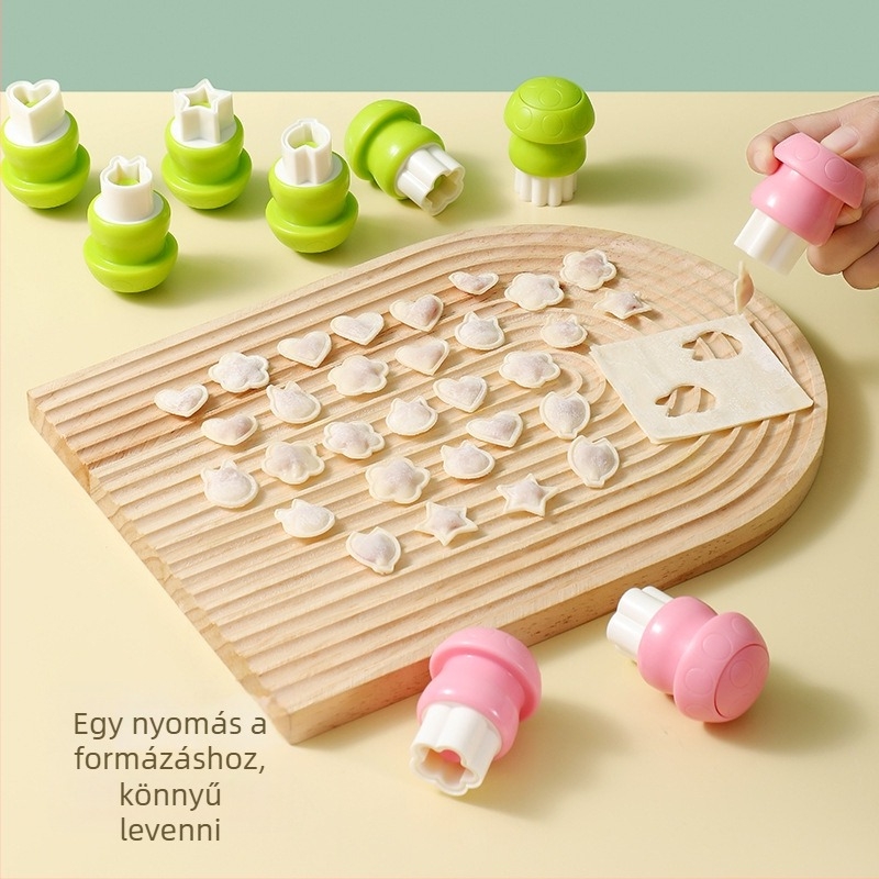 DIY forma bébi gombócokhoz, pillangó-relief és gomba motívummal, rozsdamentes acél, kerek alak