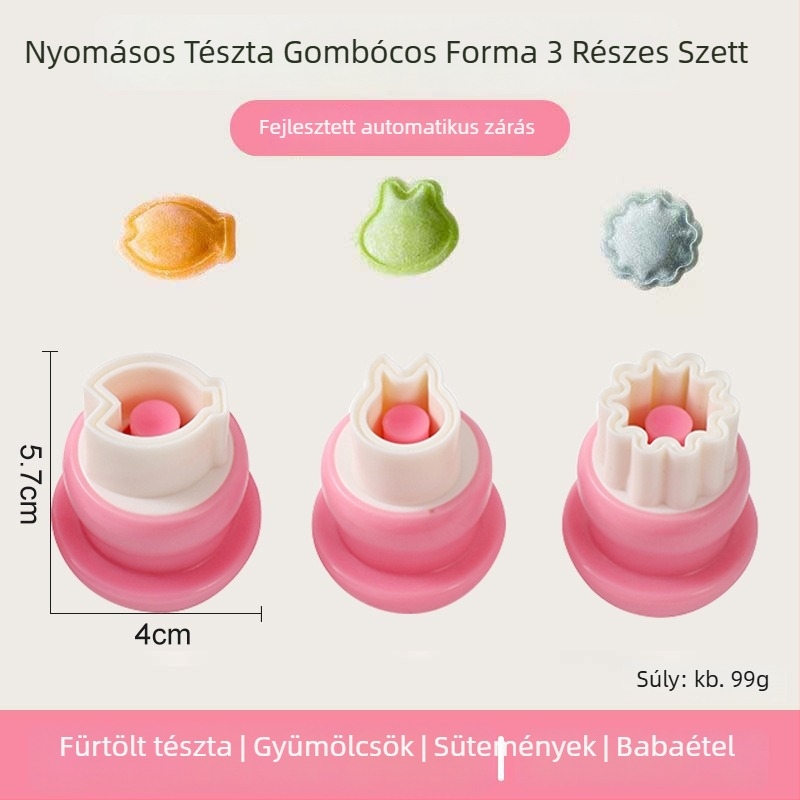DIY forma bébi gombócokhoz, pillangó-relief és gomba motívummal, rozsdamentes acél, kerek alak