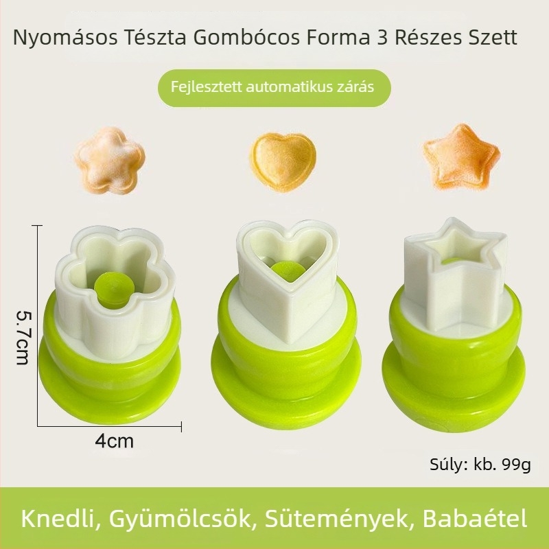 DIY forma bébi gombócokhoz, pillangó-relief és gomba motívummal, rozsdamentes acél, kerek alak