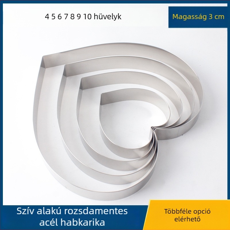 Szív alakú rozsdamentes acél mousse gyűrű és torta forma, tiramisú sütőforma, 3 cm magas, méretek 4/6/8 hüvelyk.
