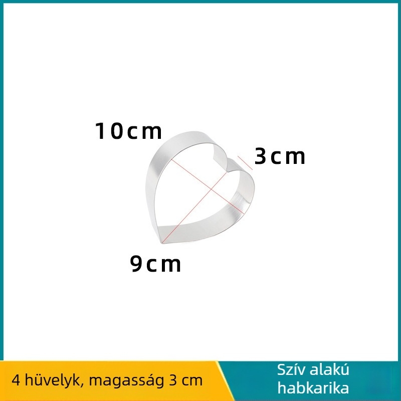 Szív alakú rozsdamentes acél mousse gyűrű és torta forma, tiramisú sütőforma, 3 cm magas, méretek 4/6/8 hüvelyk.
