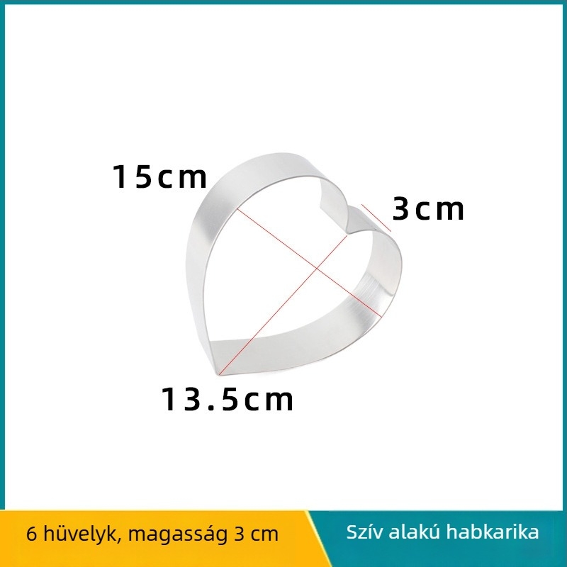Szív alakú rozsdamentes acél mousse gyűrű és torta forma, tiramisú sütőforma, 3 cm magas, méretek 4/6/8 hüvelyk.