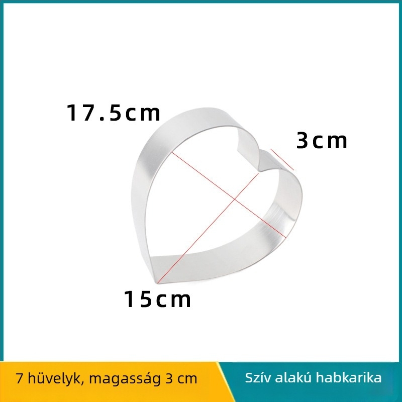 Szív alakú rozsdamentes acél mousse gyűrű és torta forma, tiramisú sütőforma, 3 cm magas, méretek 4/6/8 hüvelyk.
