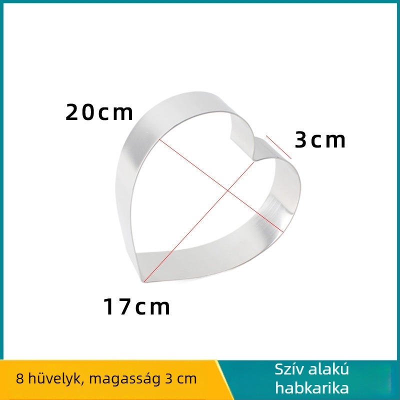 Szív alakú rozsdamentes acél mousse gyűrű és torta forma, tiramisú sütőforma, 3 cm magas, méretek 4/6/8 hüvelyk.