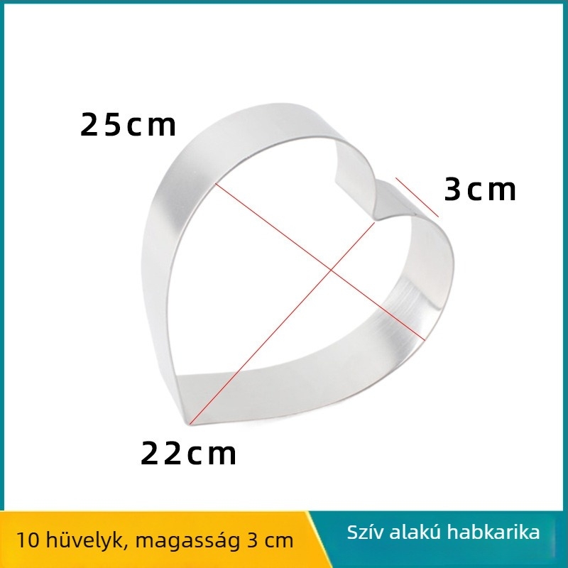 Szív alakú rozsdamentes acél mousse gyűrű és torta forma, tiramisú sütőforma, 3 cm magas, méretek 4/6/8 hüvelyk.