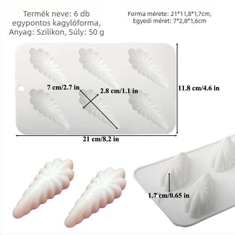 Madeleine szilikon formája, 72 üreggel, kagylóhéj alakú, tortákhoz, mousse-hoz, fondant-hoz és csokoládéhoz