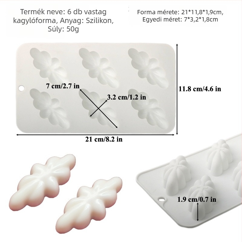 Madeleine szilikon formája, 72 üreggel, kagylóhéj alakú, tortákhoz, mousse-hoz, fondant-hoz és csokoládéhoz