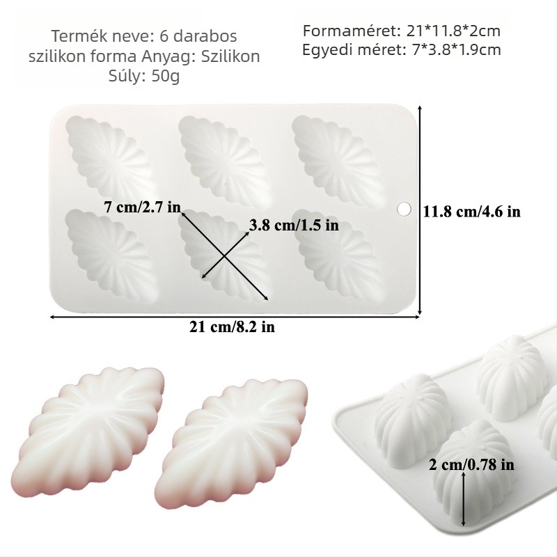 Madeleine szilikon formája, 72 üreggel, kagylóhéj alakú, tortákhoz, mousse-hoz, fondant-hoz és csokoládéhoz