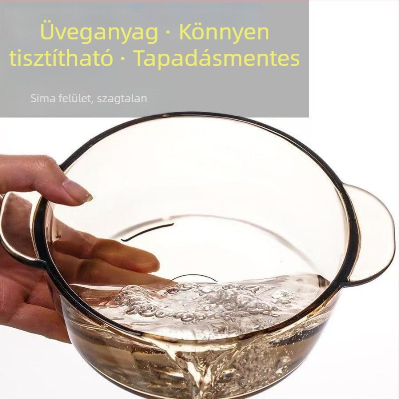 Üvegből készült tál, kerek alak, egy részes öntési technikával készült, modern minimalista stílus, mikrohullámú sütőben nem használható