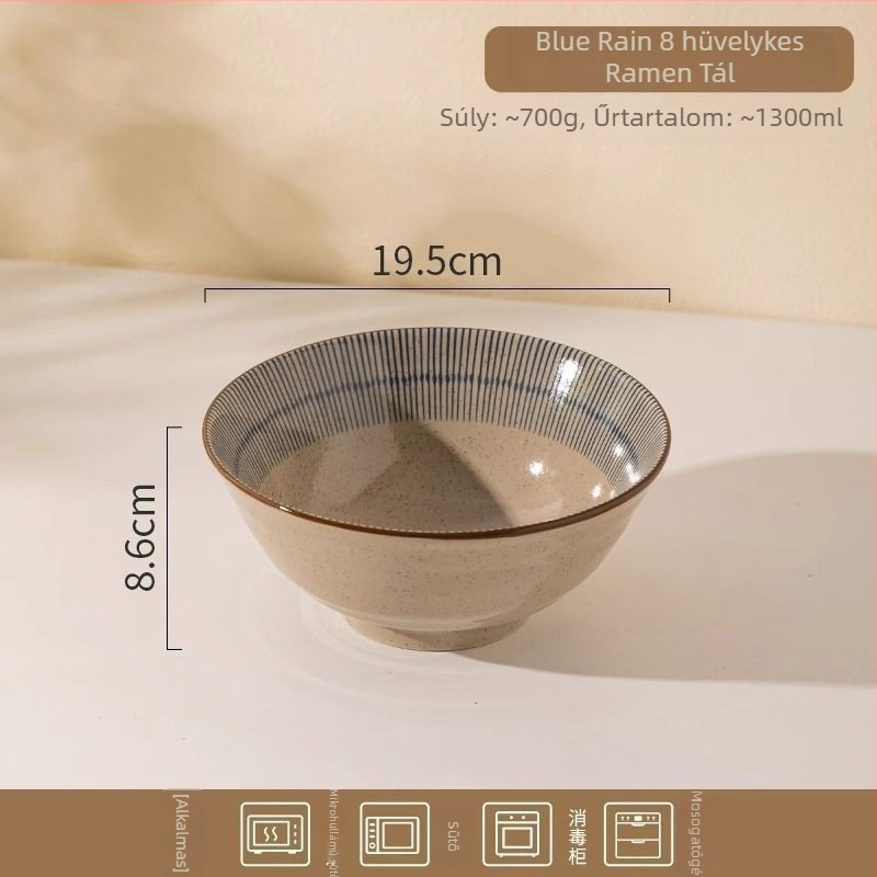 Japán-stílusú porcelán tál tészta számára, ramen tál, retro dizájn, kör alak, átmérő 19–19,9 cm, mikrohullámú sütőbe tehető, kézzel festett csíkok, prémium porcelán, új 2025-ös modell
