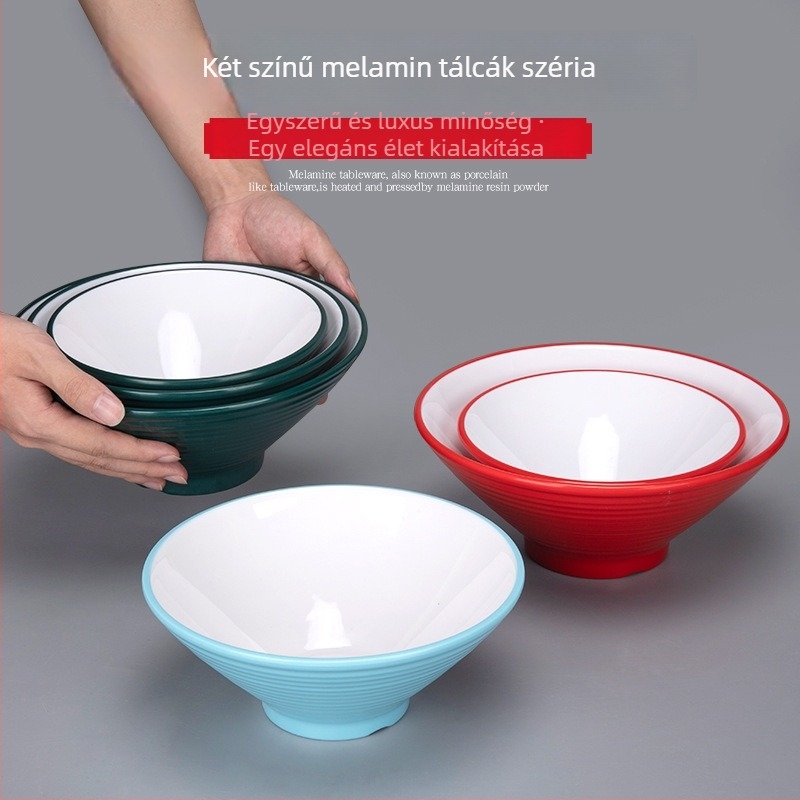 Melamin ramen tál, extra vastag, kerámiás hatású felület, külső bordázott mintázat, éttermek számára, logó nyomtatási lehetőség, mikrohullámú sütőben nem használható.