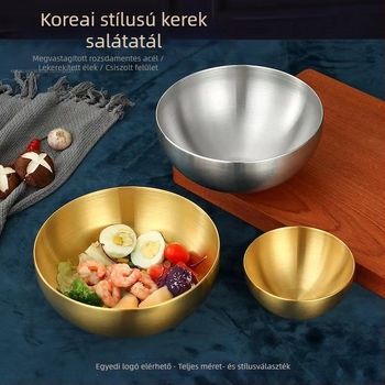 Élelmiszer-minőségű rozsdamentes acél Koreai stílusú tál, instant tészta és hideg saláták számára, egyrétegű gyümölcssaláta tál, elegáns megjelenés