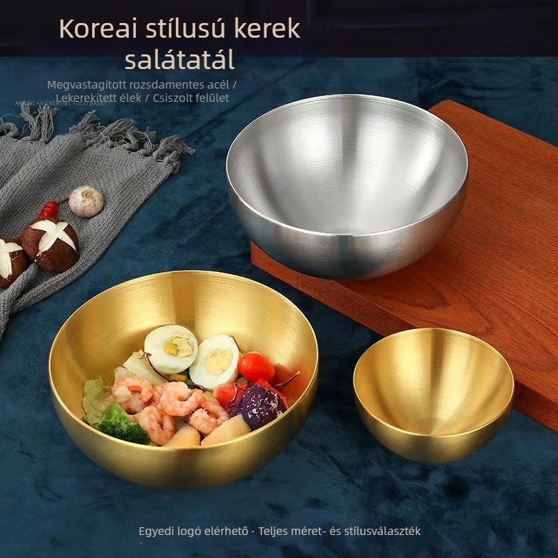 Élelmiszer-minőségű rozsdamentes acél Koreai stílusú tál, instant tészta és hideg saláták számára, egyrétegű gyümölcssaláta tál, elegáns megjelenés