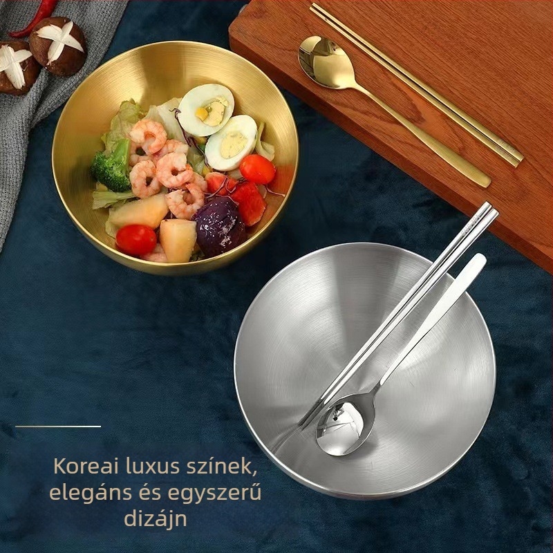 Élelmiszer-minőségű rozsdamentes acél Koreai stílusú tál, instant tészta és hideg saláták számára, egyrétegű gyümölcssaláta tál, elegáns megjelenés