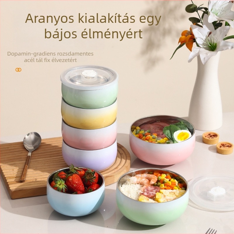 Gradient színű rozsdamentes acél tál, 304 élelmiszer-minőség, személyes használatra, 2024-es modell, modern minimalist stílus, kerek, átmérő 12–12,9 cm, testreszabható