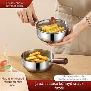 Rozsdamentes acélból készült instant tészta tál diófa fogantyúval, tapadásmentes felülettel, magas hőmérséklet-tűrés, mikrohullámú sütőben használható