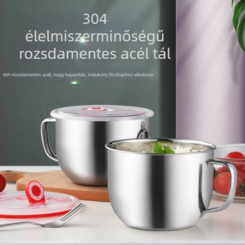 304-es rozsdamentes acélból készült tészta-tál fedővel és fogantyúval, nagy kapacitású, mikrohullámú sütőben használható, nem mágneses.