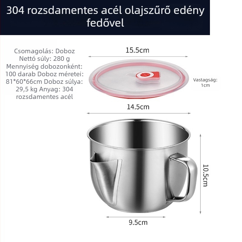 304-es rozsdamentes acélból készült tészta-tál fedővel és fogantyúval, nagy kapacitású, mikrohullámú sütőben használható, nem mágneses.