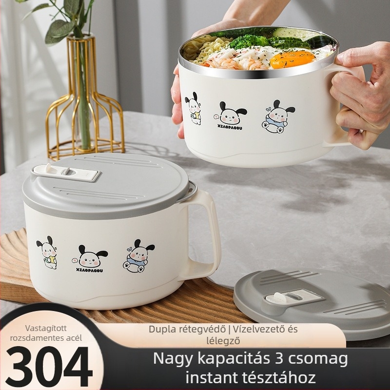 304 rozsdamentes acél instant tészta tál fedővel, nagy kapacitású kollégiumhoz, leereszthető, diák ebédes doboz