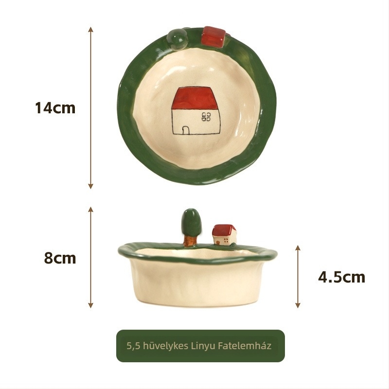 Porcelán négyszögletes tál, cartoon minta, underglaze color, stil lux retro