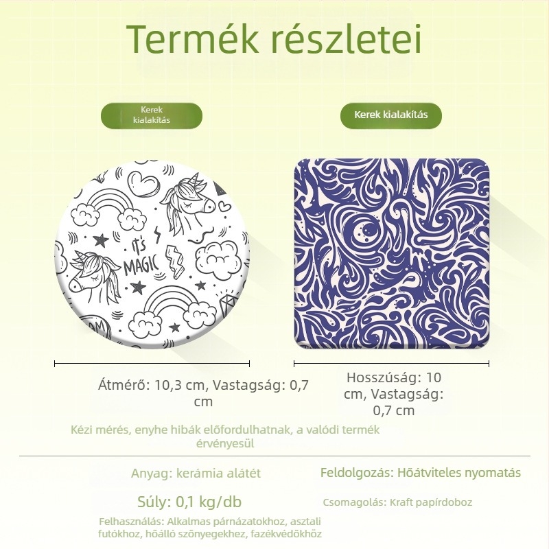 Delos kerámia pohár alátét, kör vagy négyszög alakú, nyomtatott minta, termékkód 888