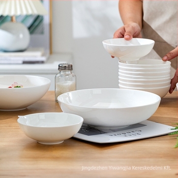 Csontporcelán tál – kínai stílusú, kerek tál tészta/saláta számára, alglazúros mintával, mikrohullámú sütőben használható
