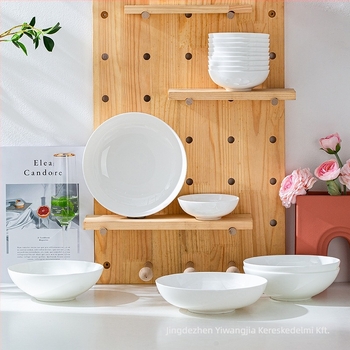Csontporcelán tál – kínai stílusú, kerek tál tészta/saláta számára, alglazúros mintával, mikrohullámú sütőben használható