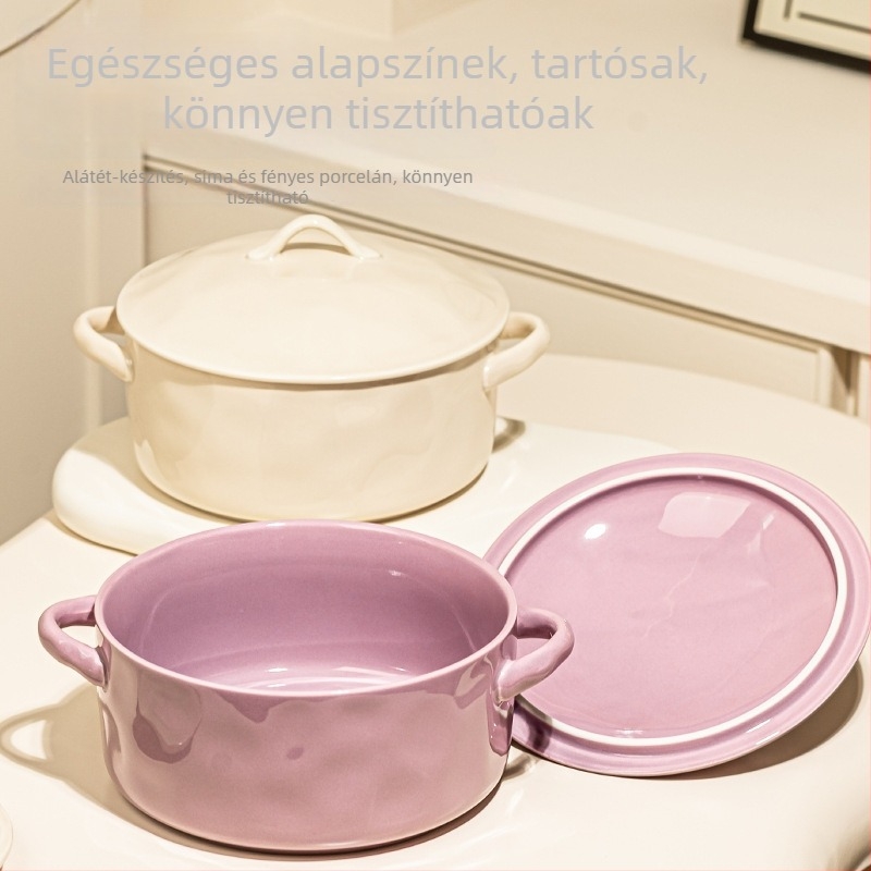 Leveses tál fedővel, porcelán, kerek forma, világos luxus stílus, alul-glazúrral bevont felület