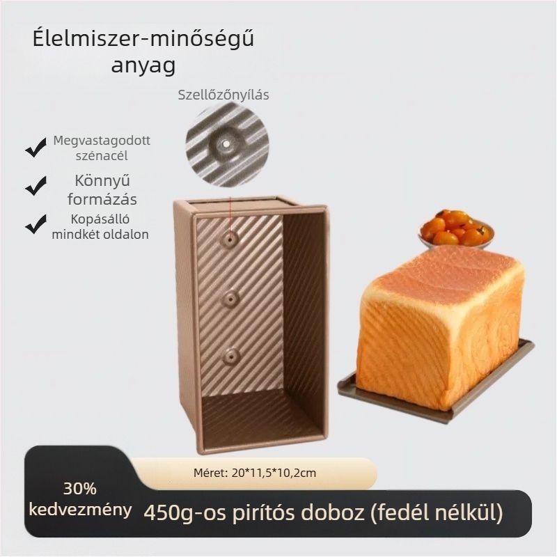 Toast forma fedéllel, élelmiszer-minőségű, 450 g kapacitás, tapadásmentes, sütőhöz
