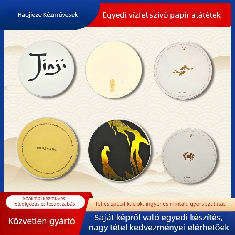 Abszorbens papíralátétek poharakhoz, kör alakú, egyszínű, modern minimális stílus, anyag: papír, debütál 2025-ben.