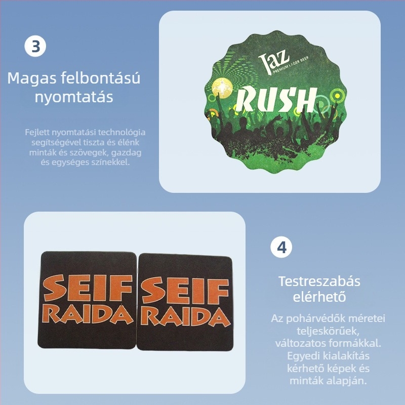 Liyang papír pohár alátét, négyszögletes, rajzfilm minta, biodegradálható