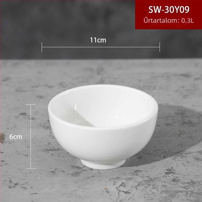 Fehér porcelán rizstál szállodák és éttermek számára, leves- és zabkásához használható tál, kör alakú, átmérő 11–12 cm, glazúrral bevont